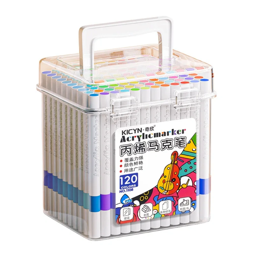 120pcs Acrylic marker for primary school students, washable and opaque, stackable color pen, waterproof barrel view 5