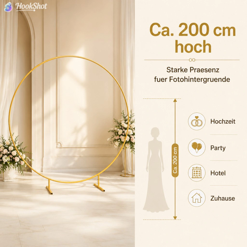 2m Round Balloon Arch Garland with Floral Print, Gold Stand Frame Kit, Wedding Party Decoration view 2