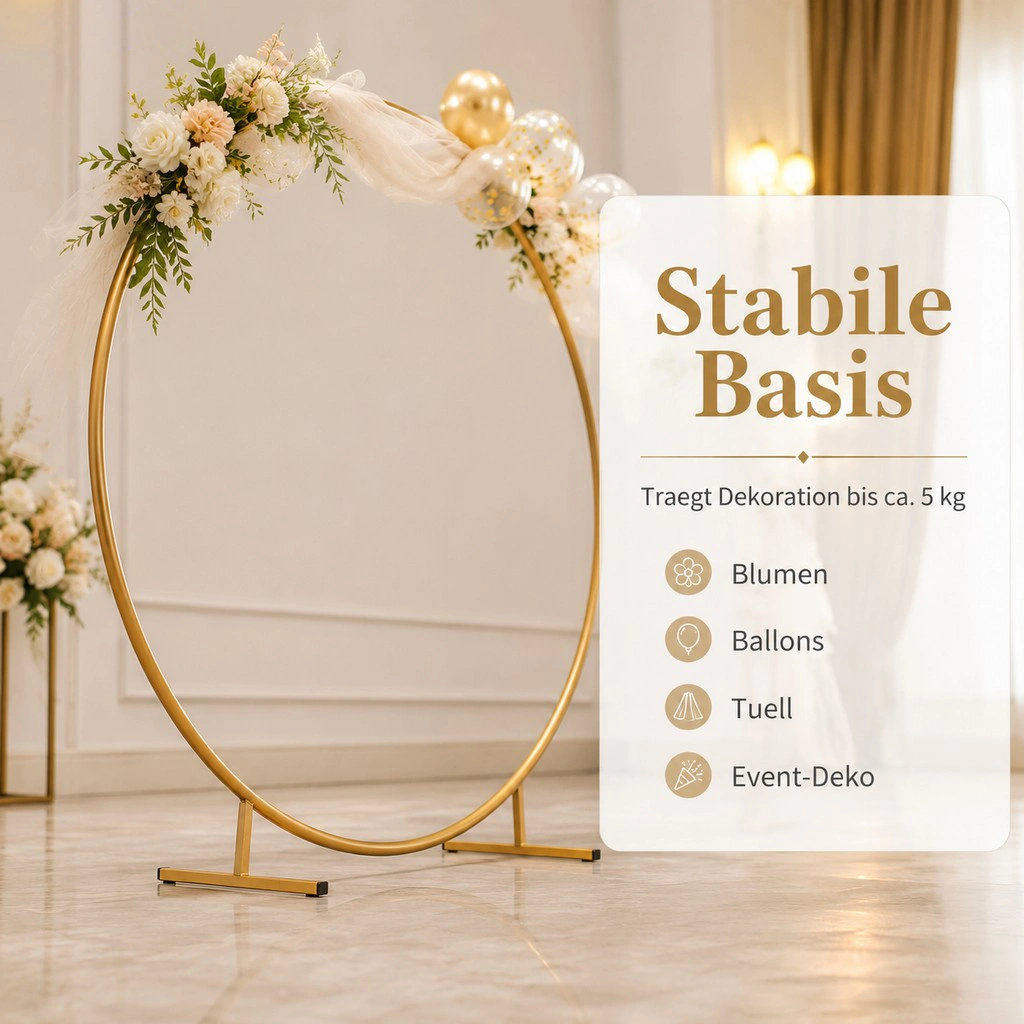 2m Round Balloon Arch Garland with Floral Print, Gold Stand Frame Kit, Wedding Party Decoration view 3
