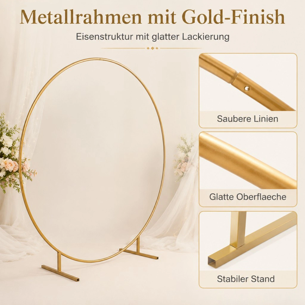2m Round Balloon Arch Garland with Floral Print, Gold Stand Frame Kit, Wedding Party Decoration view 4