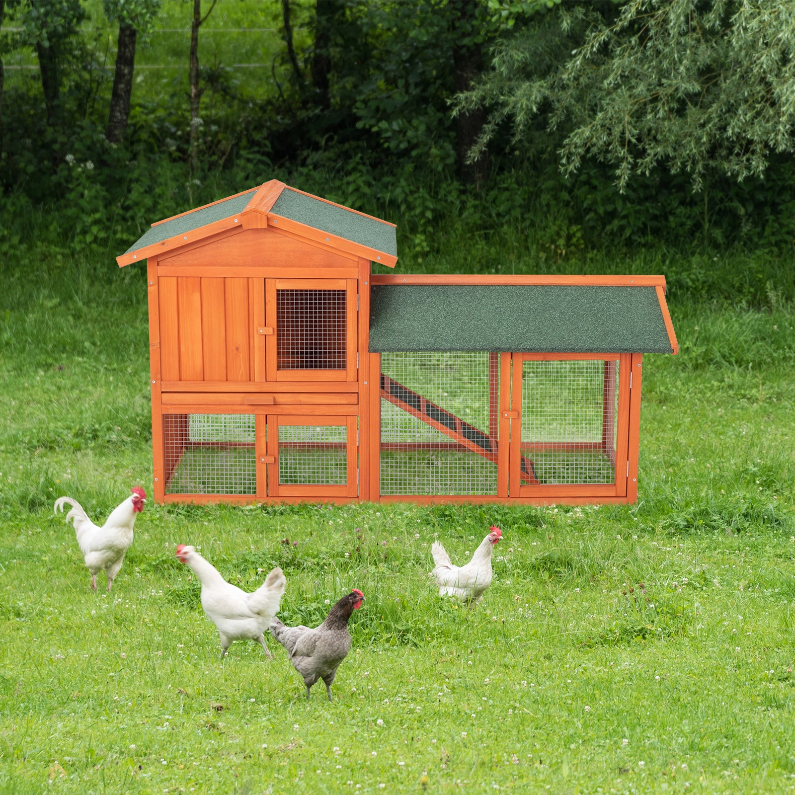 61" Wooden Chicken Coop Hen House with Ramp, Rabbit Hutch Poultry Cage for Indoor Outdoor Use view 13