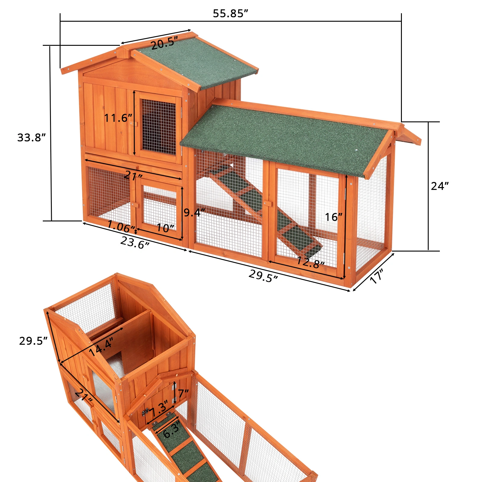 61" Wooden Chicken Coop Hen House with Ramp, Rabbit Hutch Poultry Cage for Indoor Outdoor Use view 9