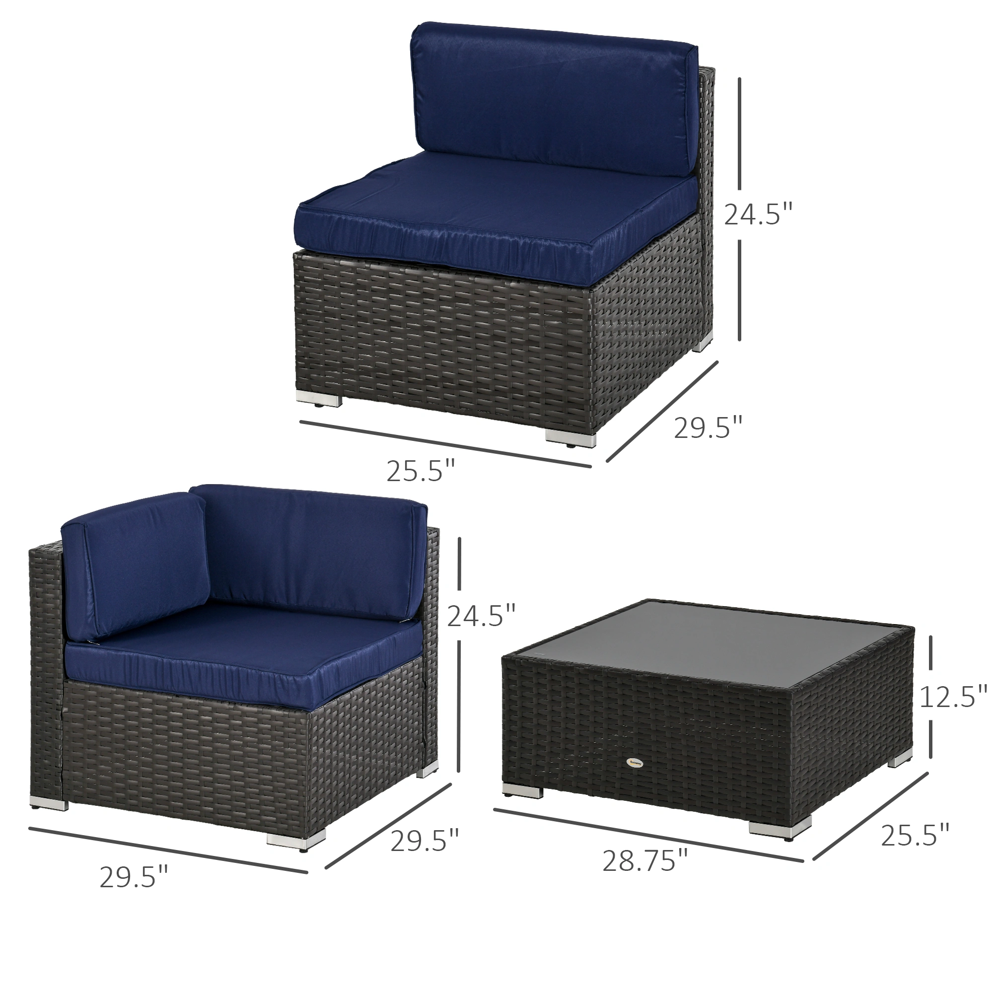 Outdoor Rattan 3-Seater Sofa Set PE Wicker Patio Furniture Garden Lounge Couch Brown view 2