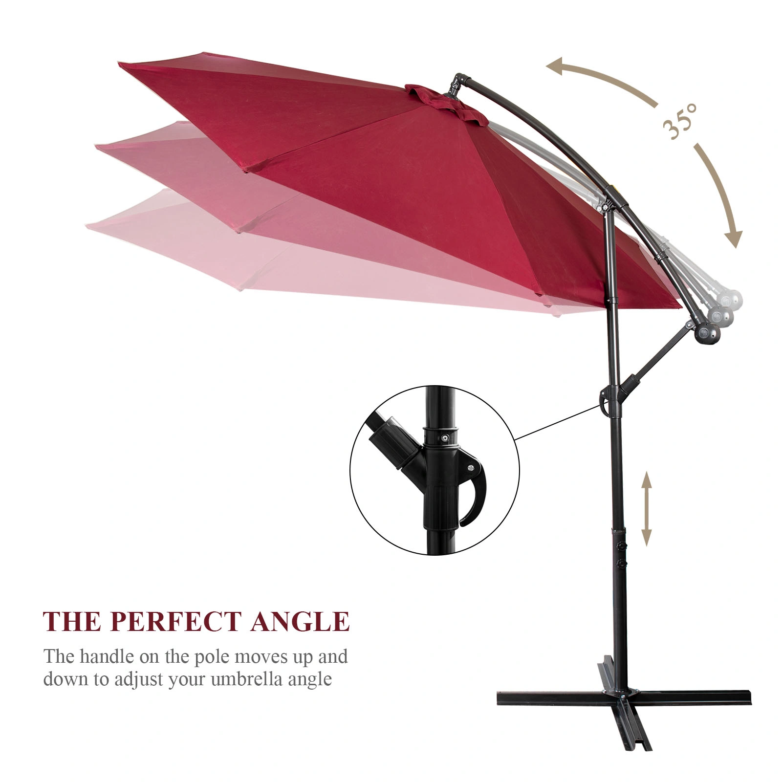 3m Garden Parasol Solar LED Patio Umbrella, 8 Rib Outdoor Sunshade Canopy with Crank Tilt UV Protection, Red view 2