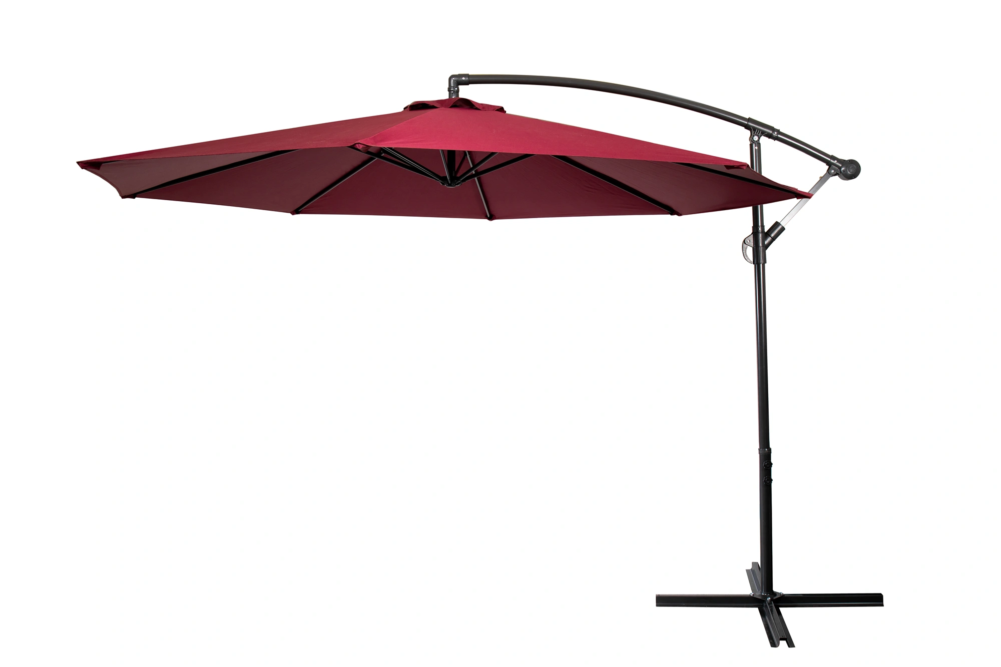 3m Garden Parasol Solar LED Patio Umbrella, 8 Rib Outdoor Sunshade Canopy with Crank Tilt UV Protection, Red view 3