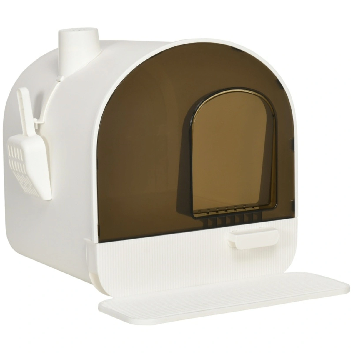 Fully Enclosed Cat Litter Box with Lid, Compact Oversized Pet Litter Container, Smoke-Colored Odor Shield view 2