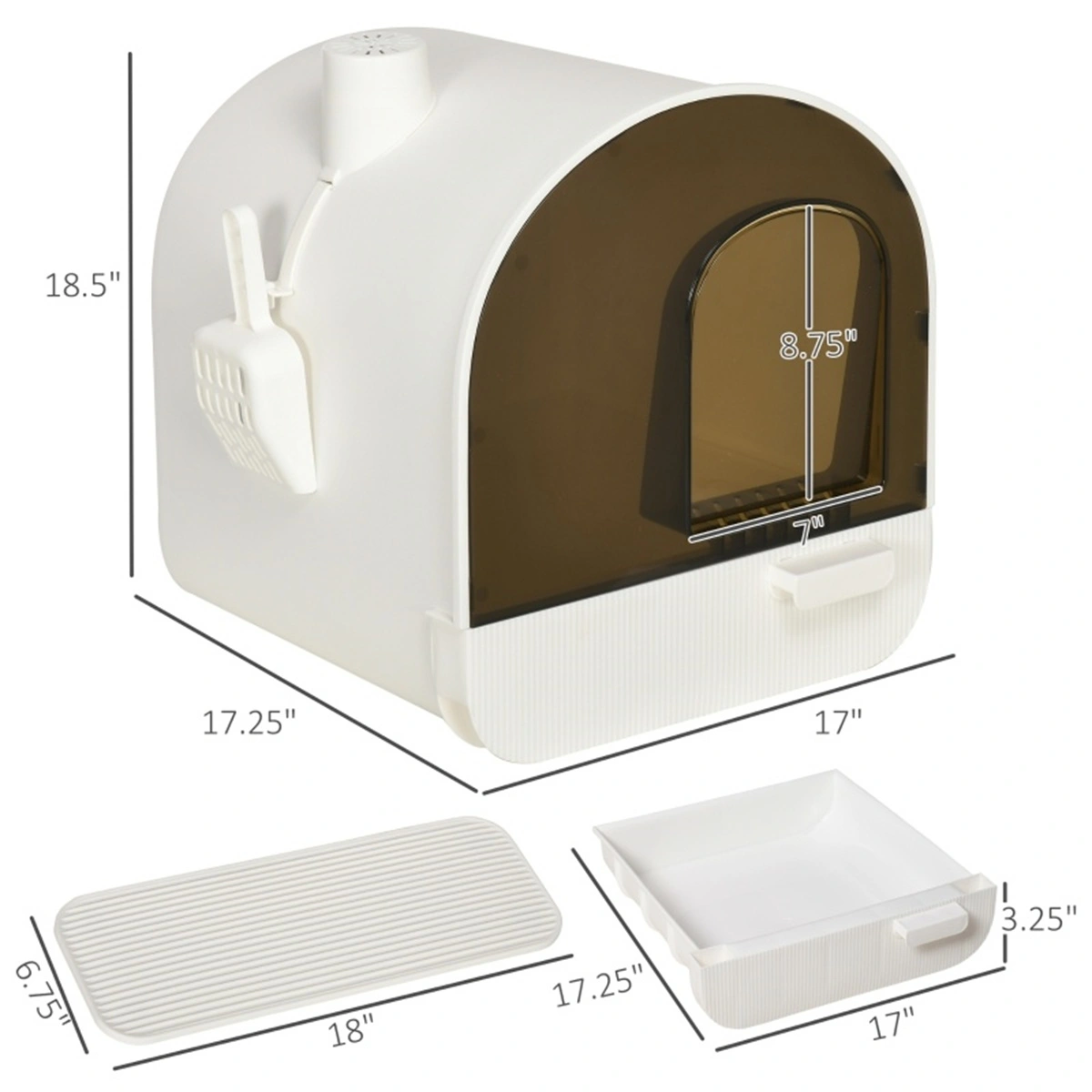 Fully Enclosed Cat Litter Box with Lid, Compact Oversized Pet Litter Container, Smoke-Colored Odor Shield view 3