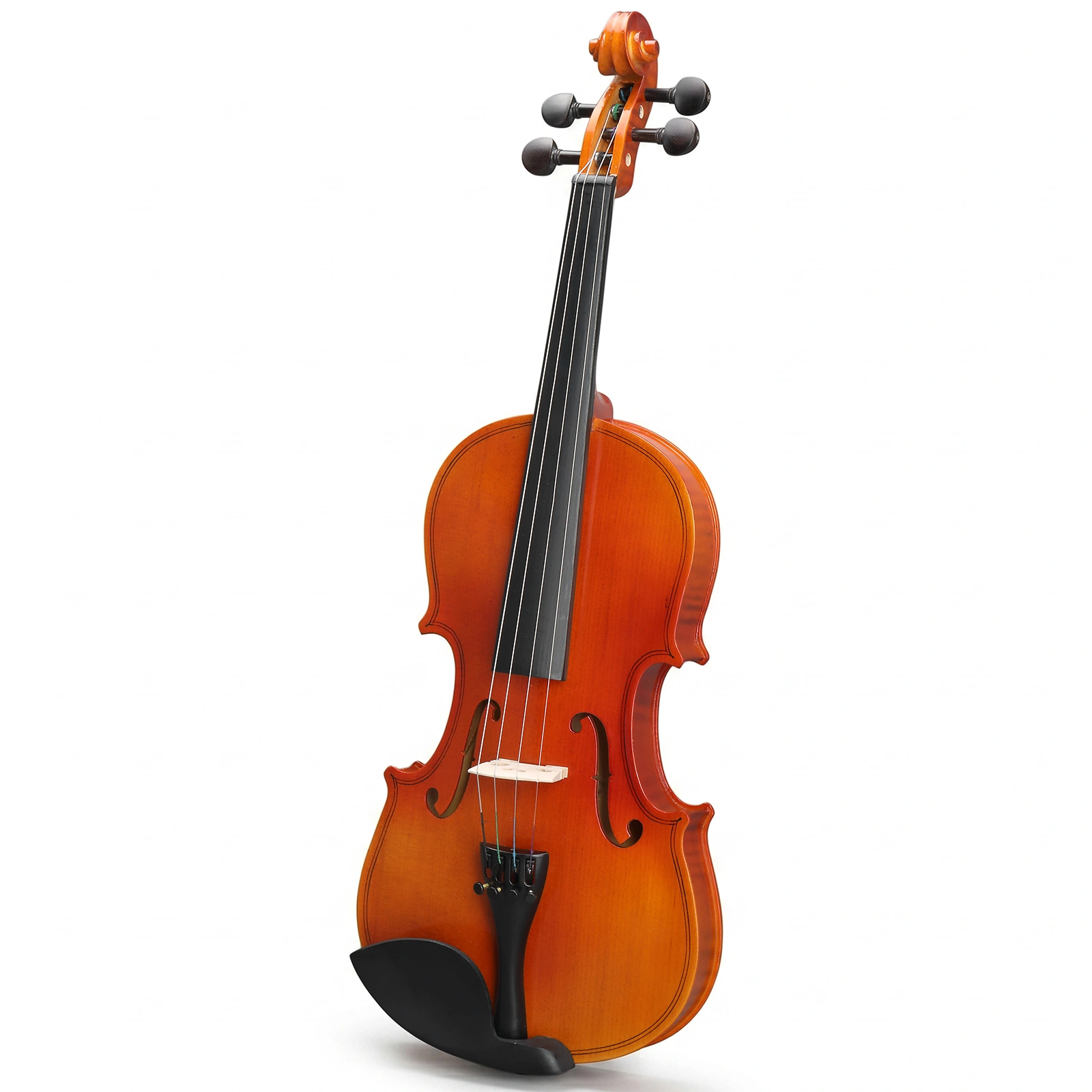 Brand new 4/4 acoustic matte tiger stripe violin set includes phonetic symbols sticker, tuner, string set, shoulder rest, rosin, bow, and premium gift box.