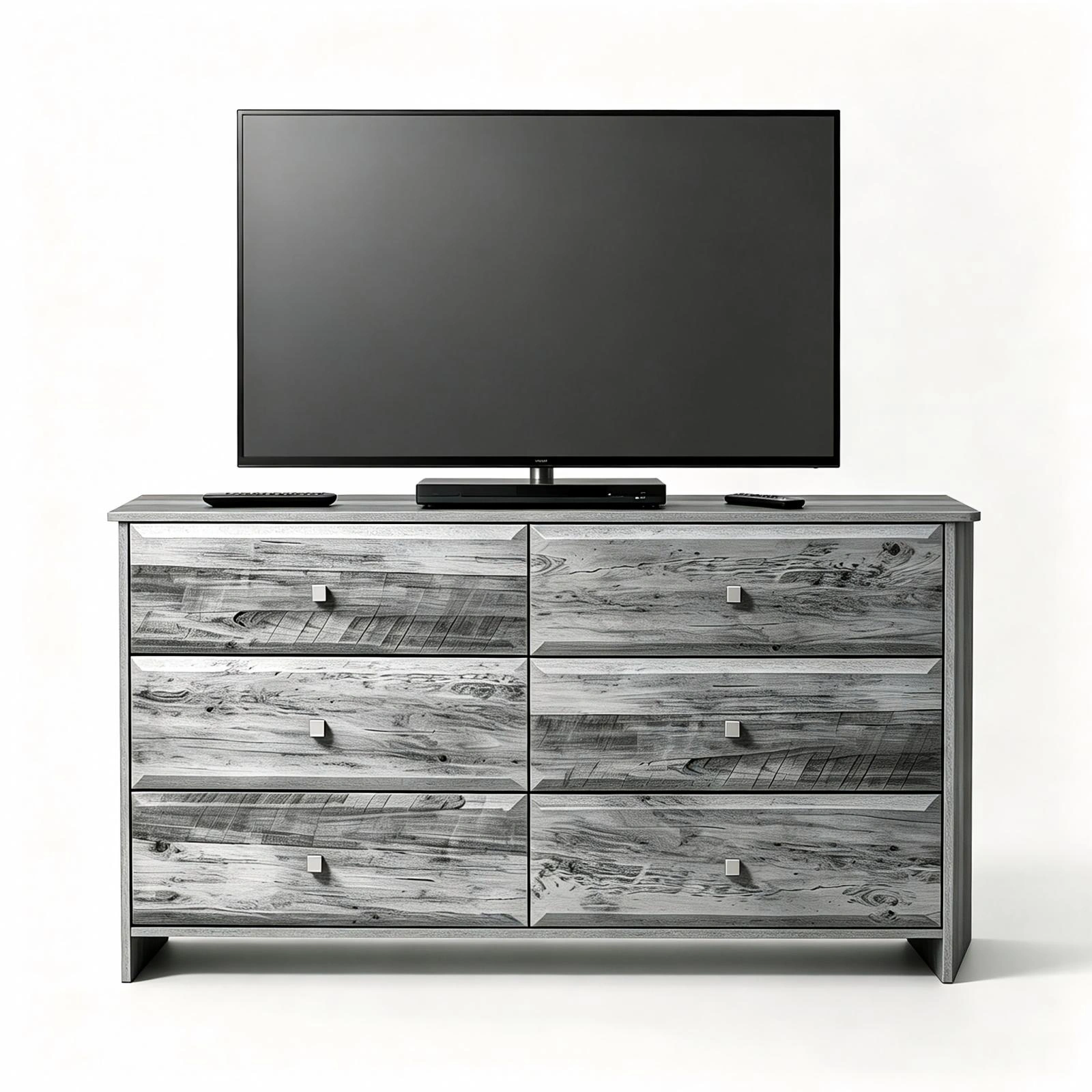 Double Column 6 Drawer Dresser Chest, MDF Melamine Finish Storage Cabinet, 53.9x14.5x29.1in Carbon Wood Bedroom Organizer view 7