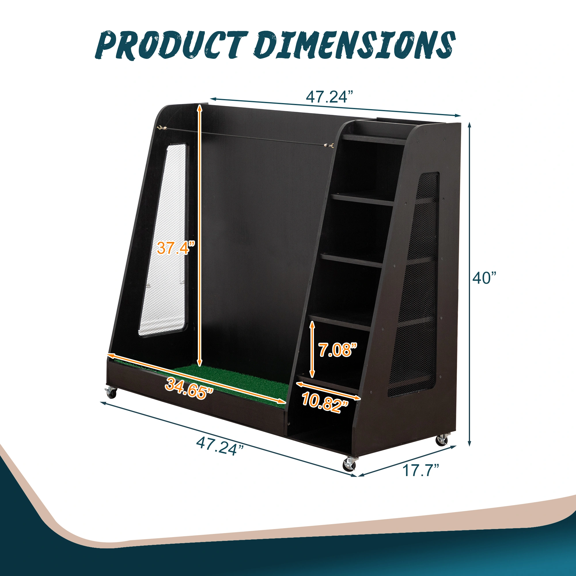 Heavy-Duty Wooden 3-Bag Golf Storage Rack - Organizer for Clubs Shoes & Accessories, Indoor/Outdoor, Easy Assembly, Black view 2