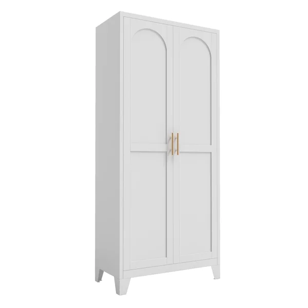 71'' 2 Shapely Doors Cabinet, Metal Storage Cabinet with Doors and Adjustable Shelves, for Bedroom, Living Room, Kitchen(White)-Does not support self pick up view 3