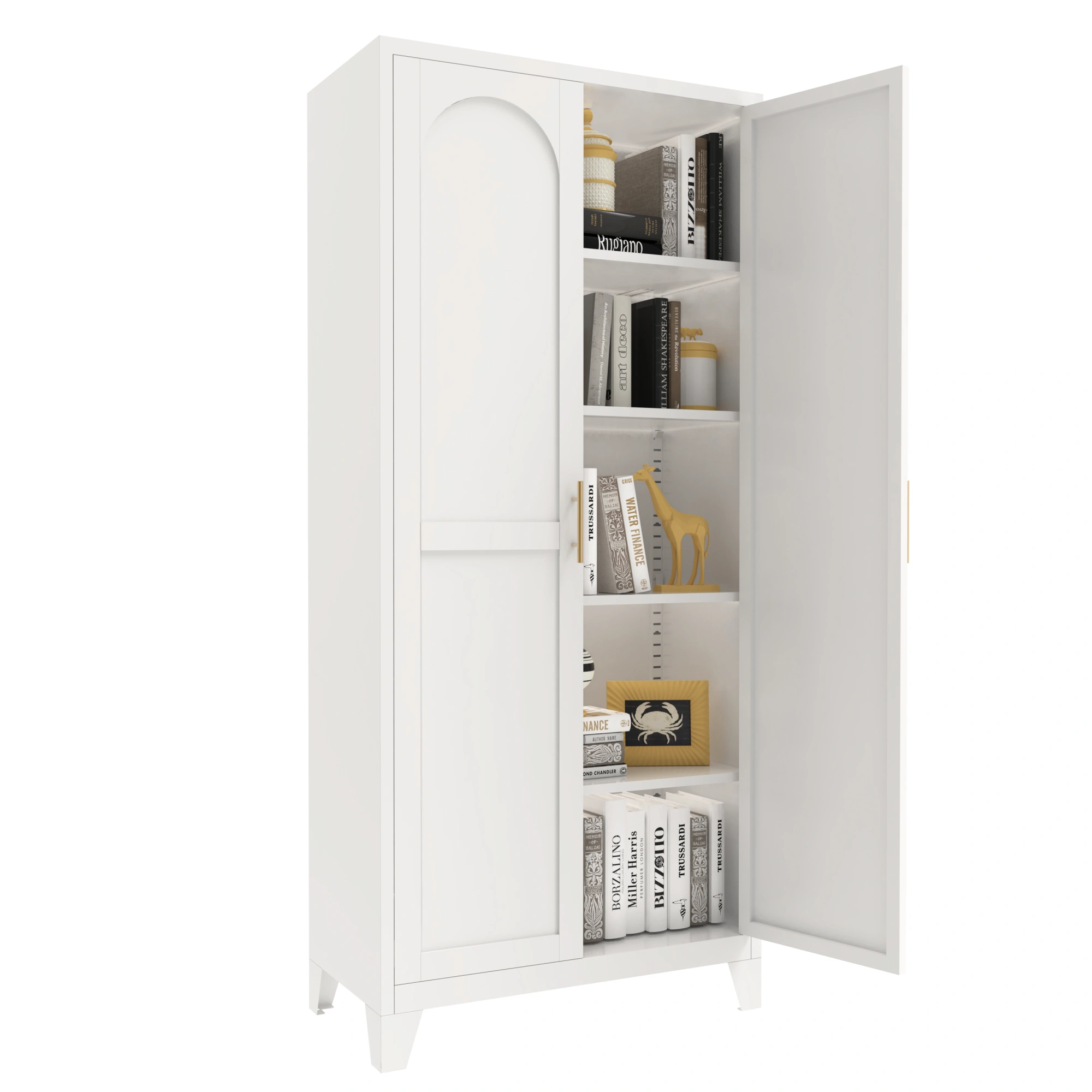 71'' 2 Shapely Doors Cabinet, Metal Storage Cabinet with Doors and Adjustable Shelves, for Bedroom, Living Room, Kitchen(White)-Does not support self pick up view 17