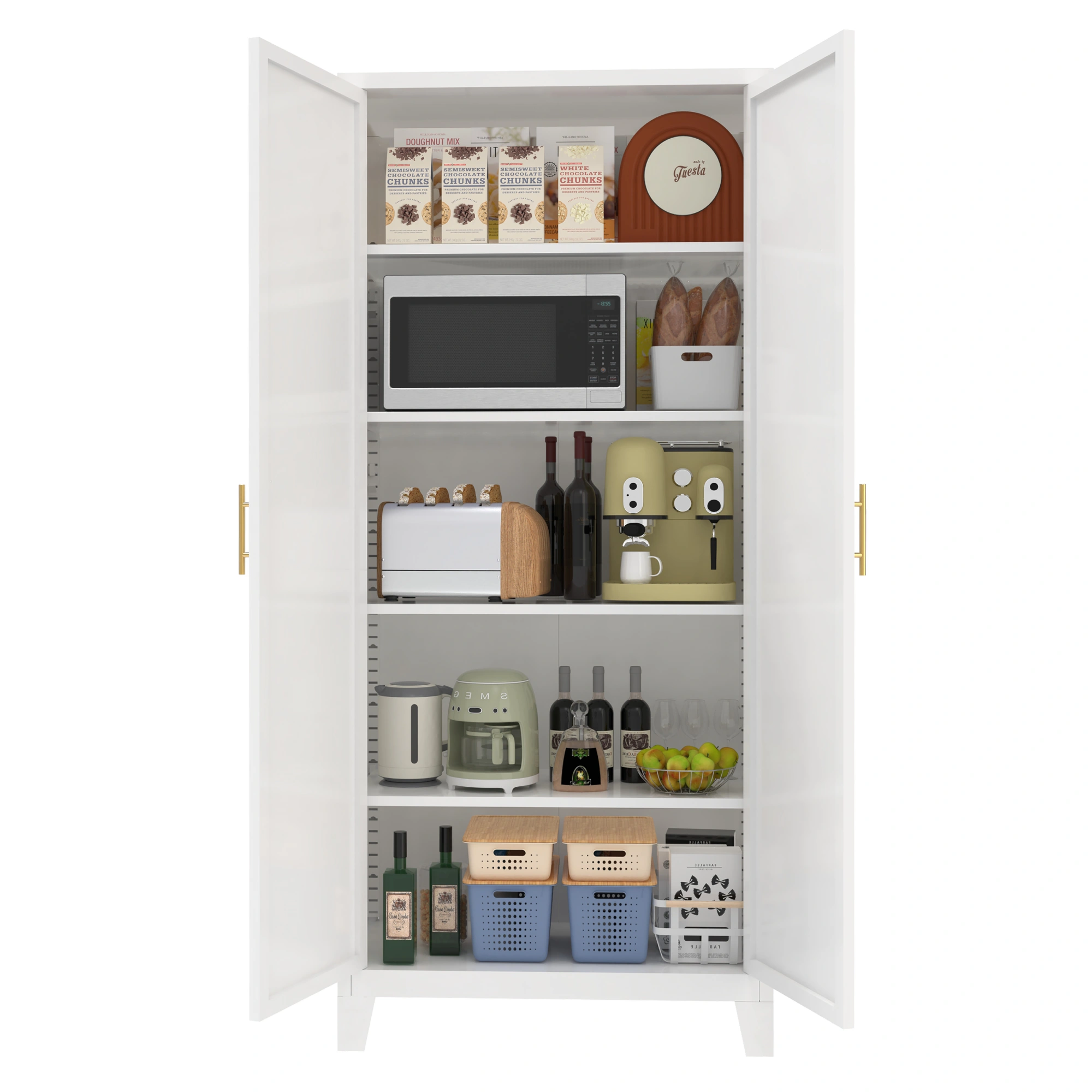 71'' 2 Shapely Doors Cabinet, Metal Storage Cabinet with Doors and Adjustable Shelves, for Bedroom, Living Room, Kitchen(White)-Does not support self pick up view 19