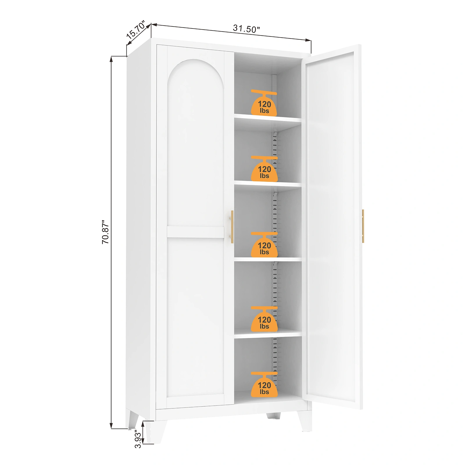 71'' 2 Shapely Doors Cabinet, Metal Storage Cabinet with Doors and Adjustable Shelves, for Bedroom, Living Room, Kitchen(White)-Does not support self pick up view 4