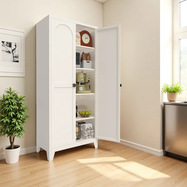 71'' 2 Shapely Doors Cabinet, Metal Storage Cabinet with Doors and Adjustable Shelves, for Bedroom, Living Room, Kitchen(White)-Does not support self pick up