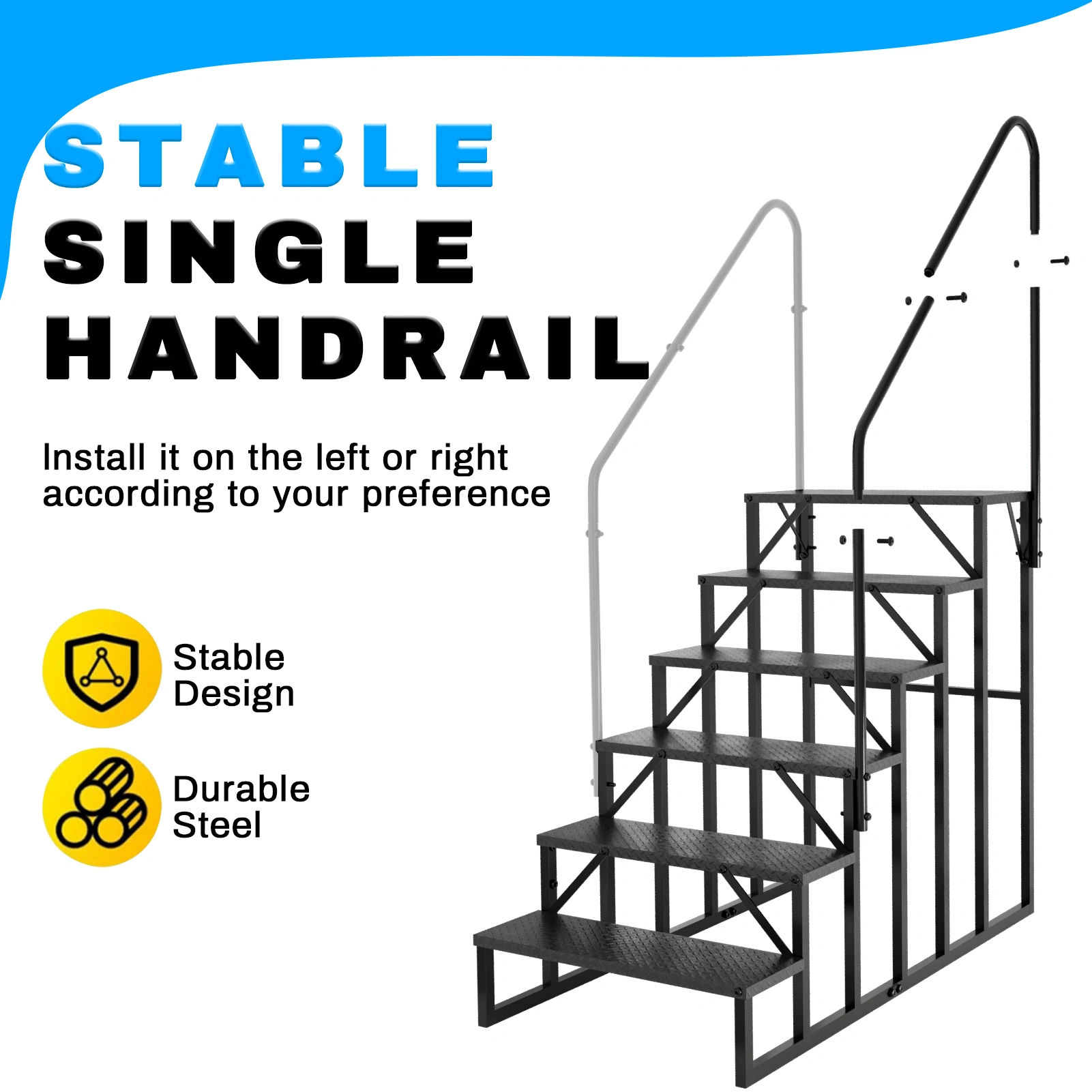 RV Stairs 6-Step Ladder, Anti-Slip Hot Tub Steps with Handrail, 660 lbs Capacity, for 5th Wheel RV & Mobile Home view 3