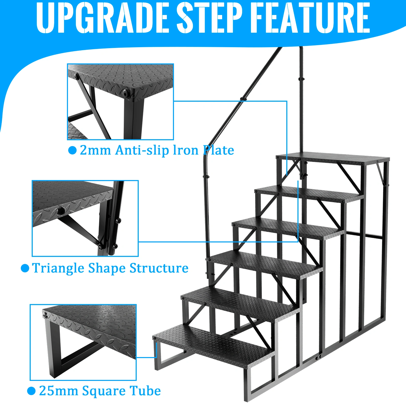 RV Stairs 6-Step Ladder, Anti-Slip Hot Tub Steps with Handrail, 660 lbs Capacity, for 5th Wheel RV & Mobile Home view 5