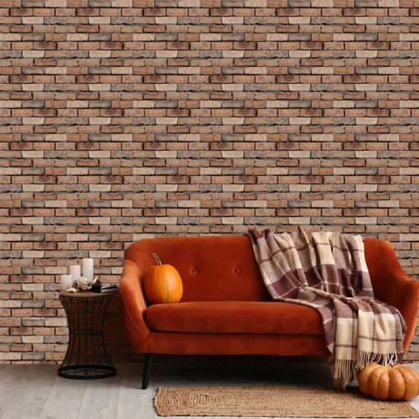 10 pcs 3D Wall Brick Self Adhesive Removable Wallpaper 11.8 x 11.8 Inch Wallpaper Brick Breakaway Wall Decals Vintage Faux Brick Wallpaper Brown for Fireplace Kitchen Backsplash view 3