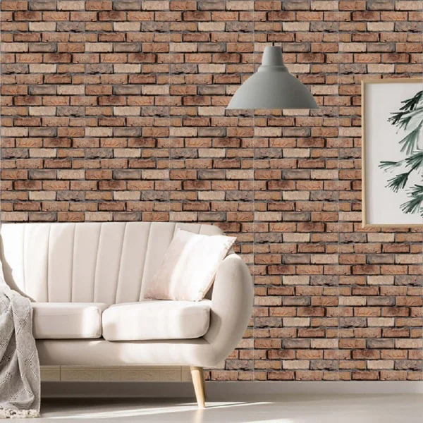 10 pcs 3D Wall Brick Self Adhesive Removable Wallpaper 11.8 x 11.8 Inch Wallpaper Brick Breakaway Wall Decals Vintage Faux Brick Wallpaper Brown for Fireplace Kitchen Backsplash view 4