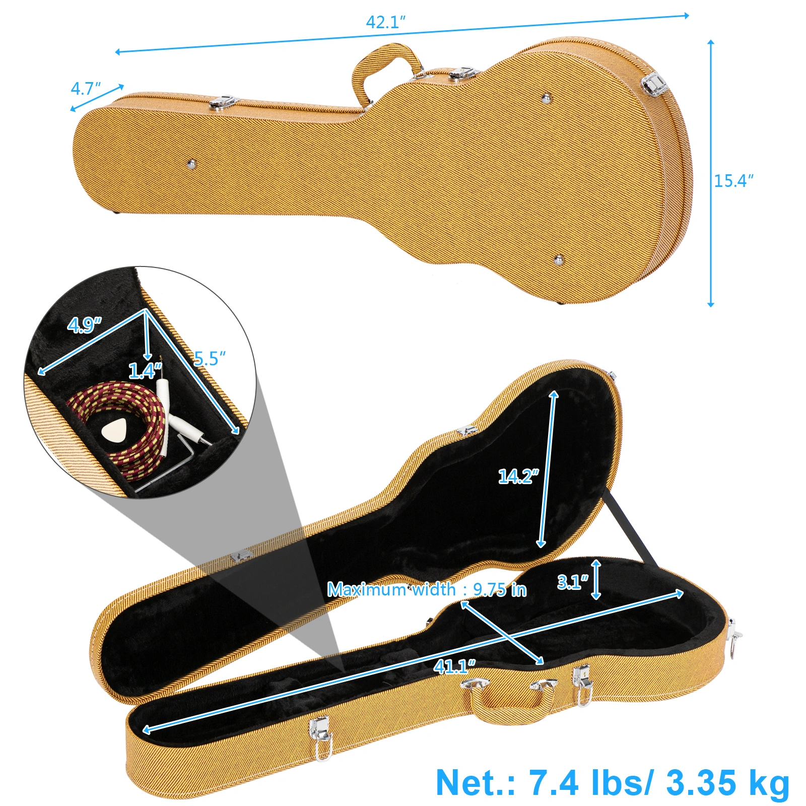 Hard-Shell Electric Guitar Case for GLP Style Electric Guitar Bulge Surface Yellow view 18