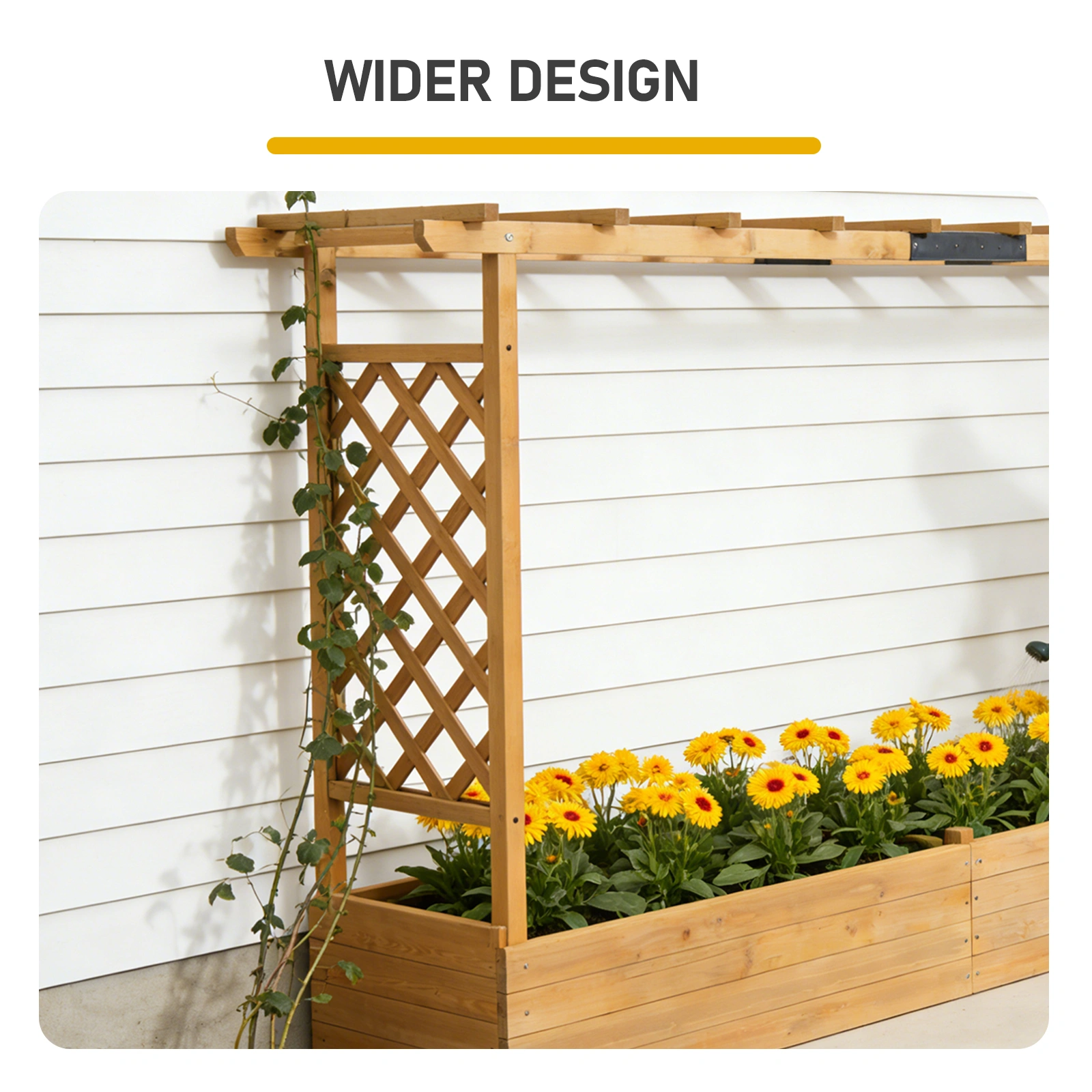 Raised Garden Bed with Trellis & Hanging Roof Carbonized Fir Planter Box Drainage Holes for Vine Climbing Flower Outdoor Patio view 9