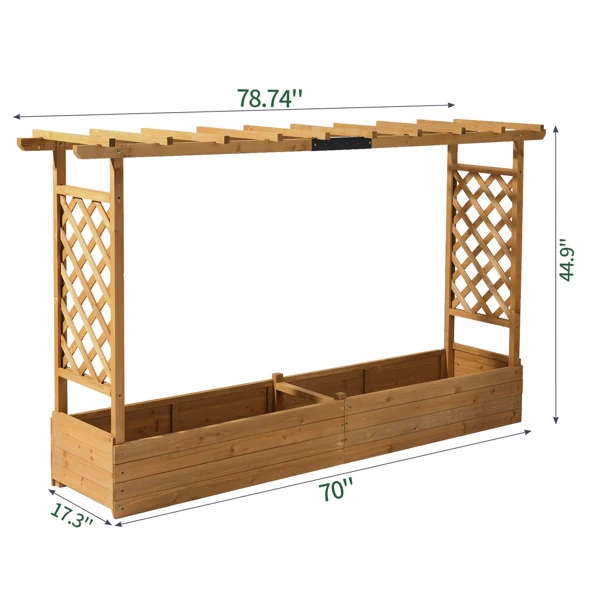 Raised Garden Bed with Trellis, Hanging Roof, Planter Box, Drainage Holes, Vertical Plant Container for Vine Climbing Plant Flower, Standing Wood Planter for Garden Patio Yard, Teak view 2