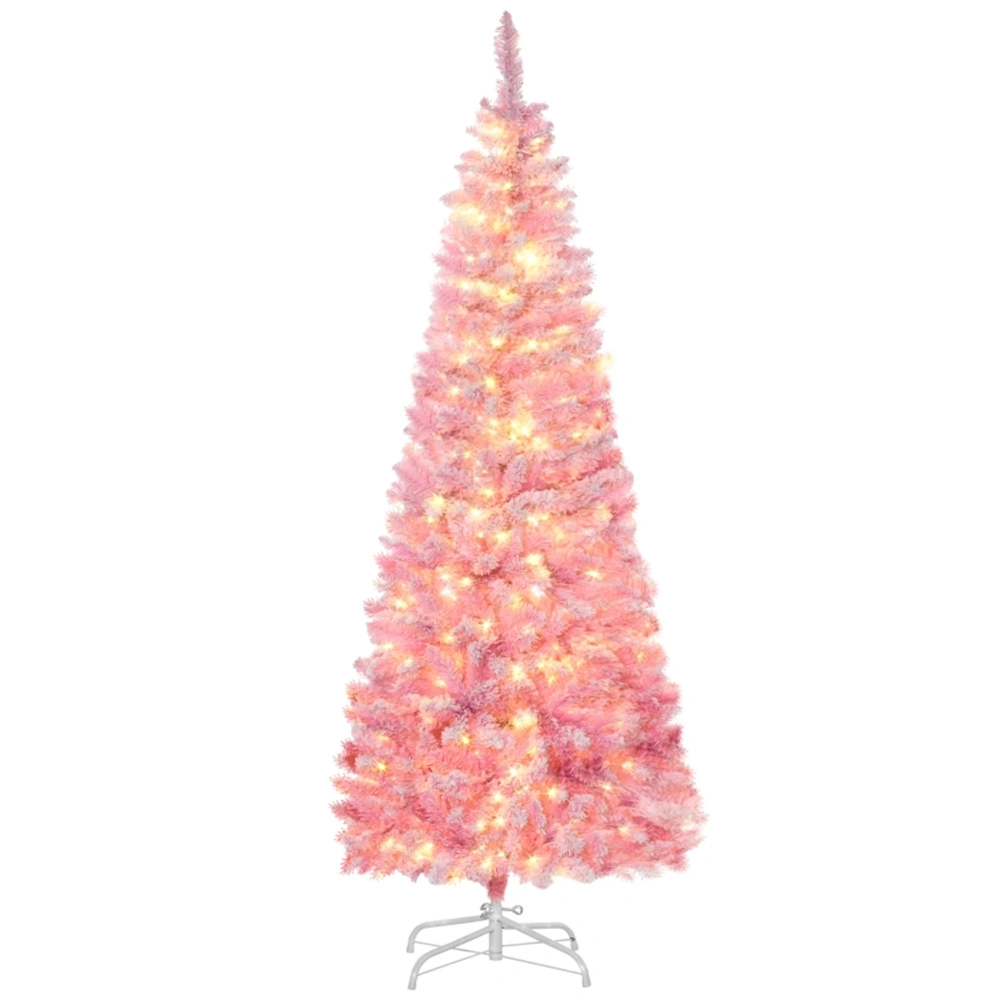 6ft Pre-Lit Christmas Tree with LED Lights, Full Artificial Pine Tree for Indoor Holiday Decoration