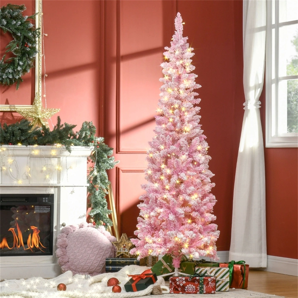 6ft Pre-Lit Christmas Tree with LED Lights, Full Artificial Pine Tree for Indoor Holiday Decoration view 2
