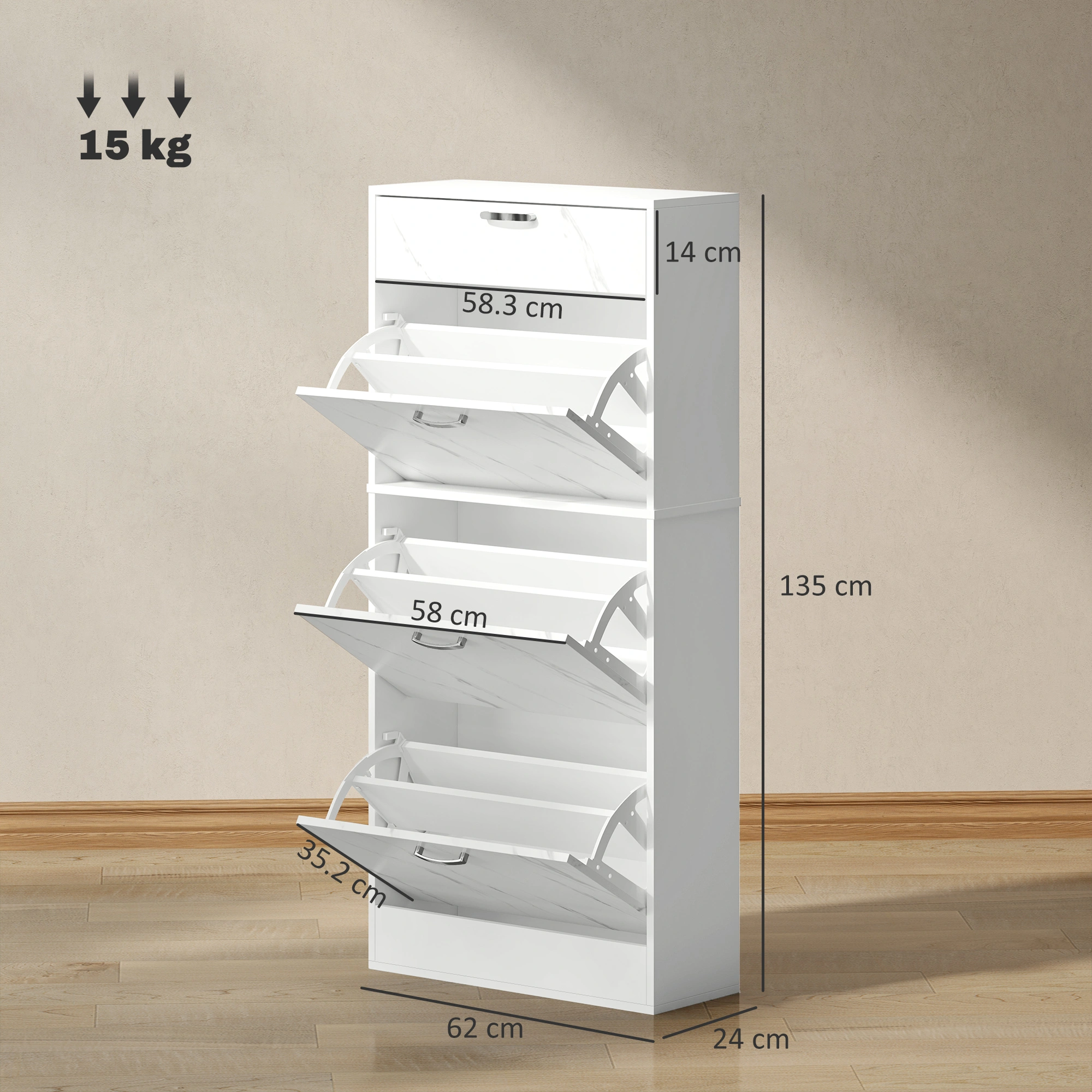 3-Tier Shoe Storage Cabinet with 3 Drawers, Entryway Organizer Shoe Rack for Hallway Living Room Bedroom, Metal Frame, Black view 2