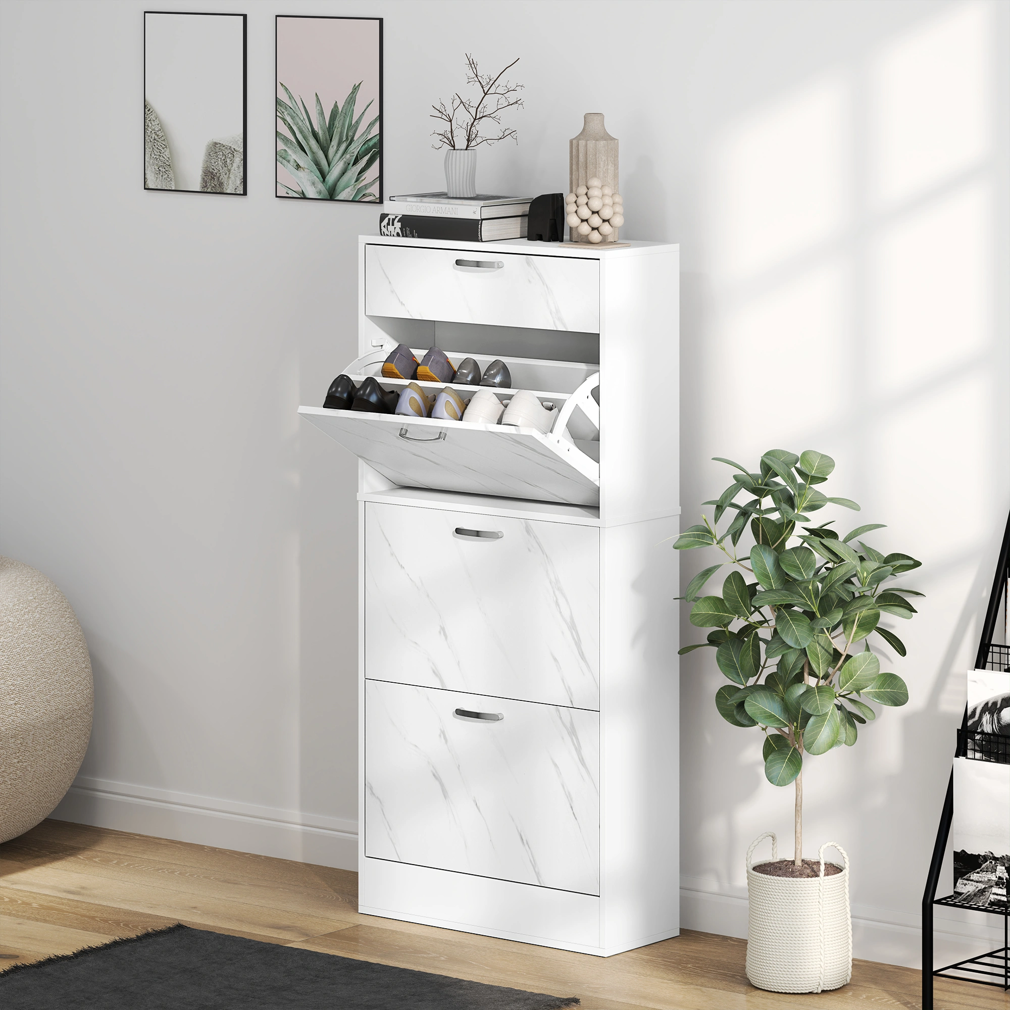 3-Tier Shoe Storage Cabinet with 3 Drawers, Entryway Organizer Shoe Rack for Hallway Living Room Bedroom, Metal Frame, Black view 5