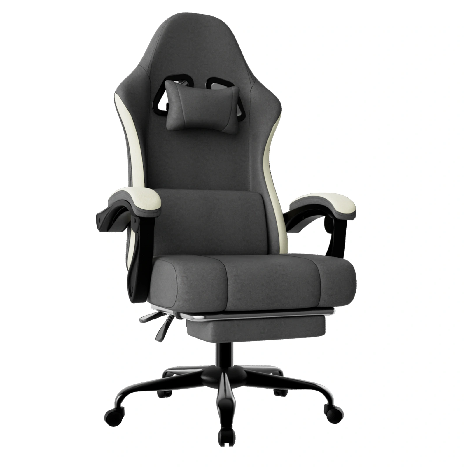 Height Adjustable Gaming Chair with Pocketed Spring Cushion, Breathable Fabric Video Game Chair with Footrest, Adjustable Lumbar Support for Adults