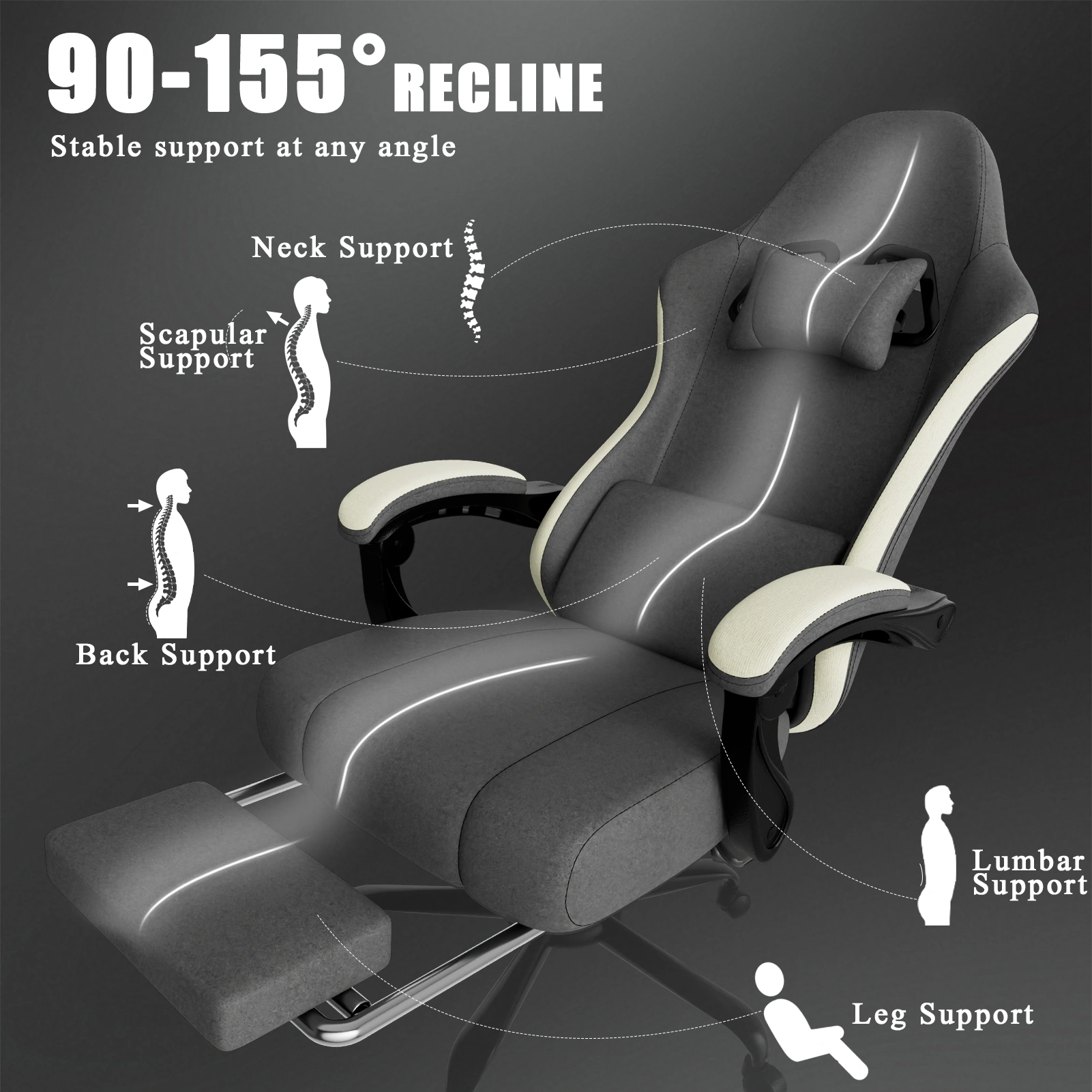 Height Adjustable Gaming Chair with Pocketed Spring Cushion, Breathable Fabric Video Game Chair with Footrest, Adjustable Lumbar Support for Adults view 2