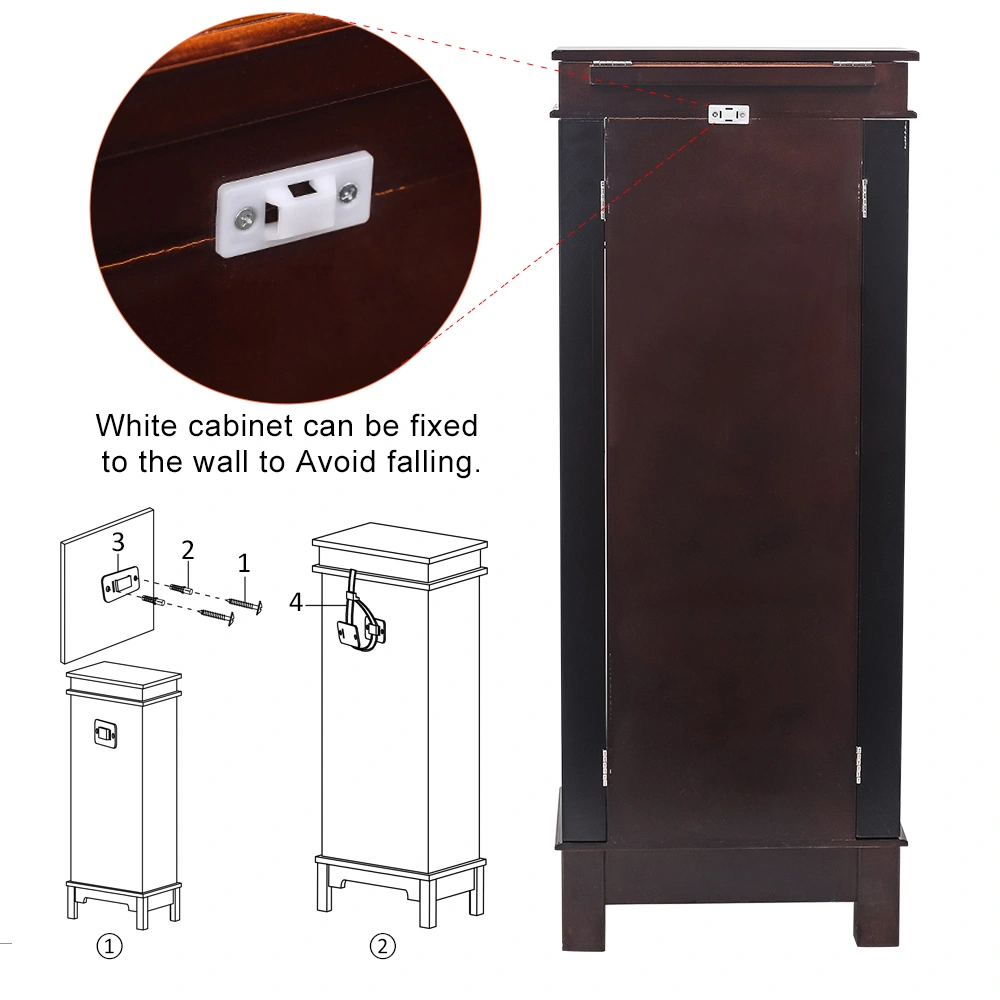 Jewelry Armoire with Mirror, 8 Drawers & 16 Necklace Hooks, 2 Side Swing Doors (Brown) view 11