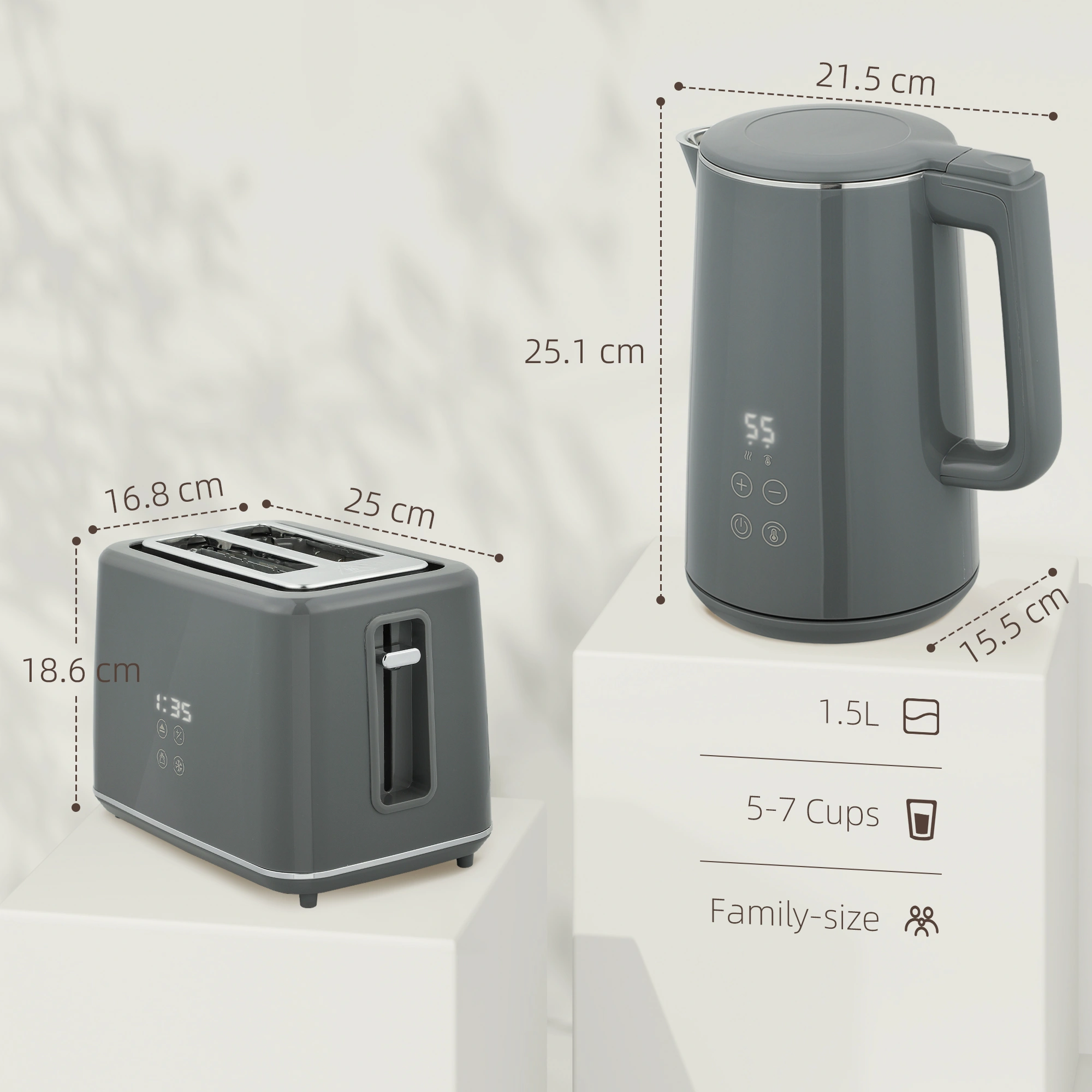 Kettle and Toaster Set - Stainless Steel 2-in-1 Countertop Appliance Combo for Home Kitchen view 3