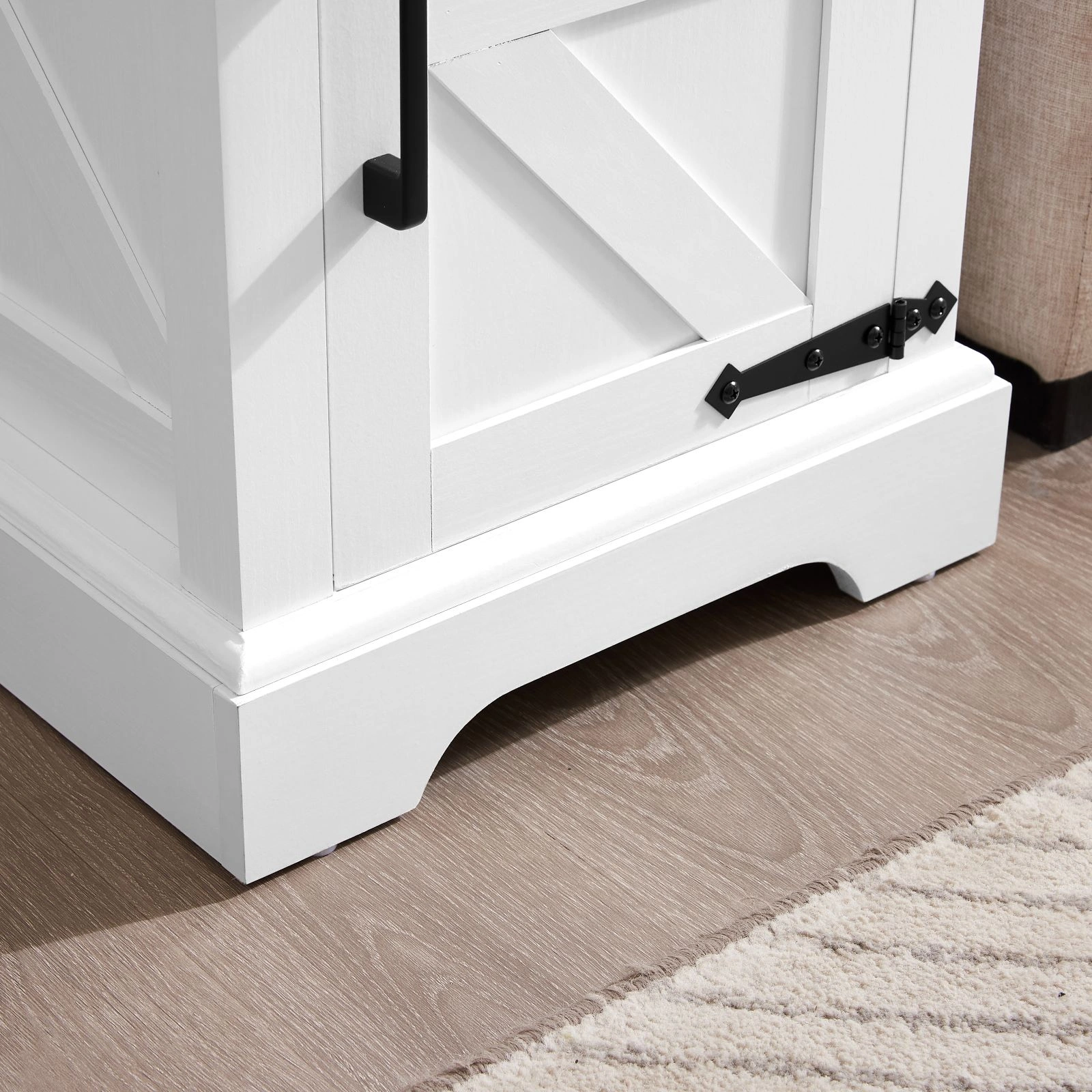 Farmhouse end table Nightstand Rectangular Farmhouse End Table with Barn Door and Adjustable Storage Shelf, Rustic Sofa Side Table for Living Room, Bedroom, White view 3