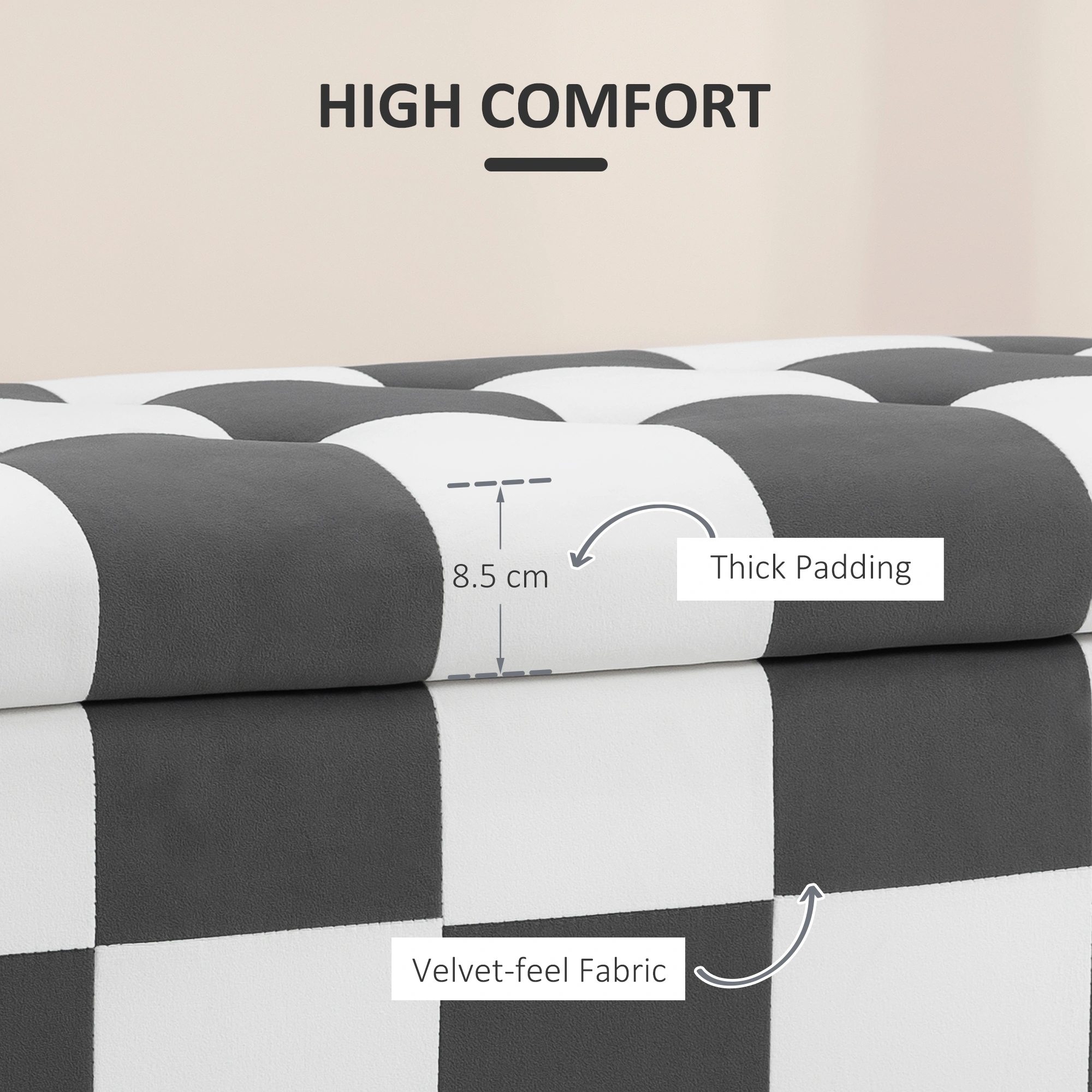 Upholstered Storage Ottoman Seat with Hidden Compartment, Foldable Fabric Bench with Wooden Legs, Multifunctional Cube Organizer for Living Room Bedroom Entryway view 4