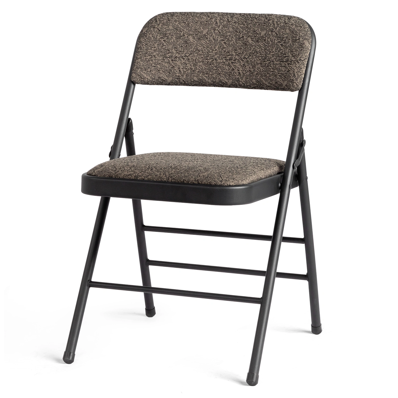 1 Pcs Folding Chair Black Patterned Fabric Upholstered Event Chair 18.1x18.9x29.9 Inch Padded Matte Steel Frame