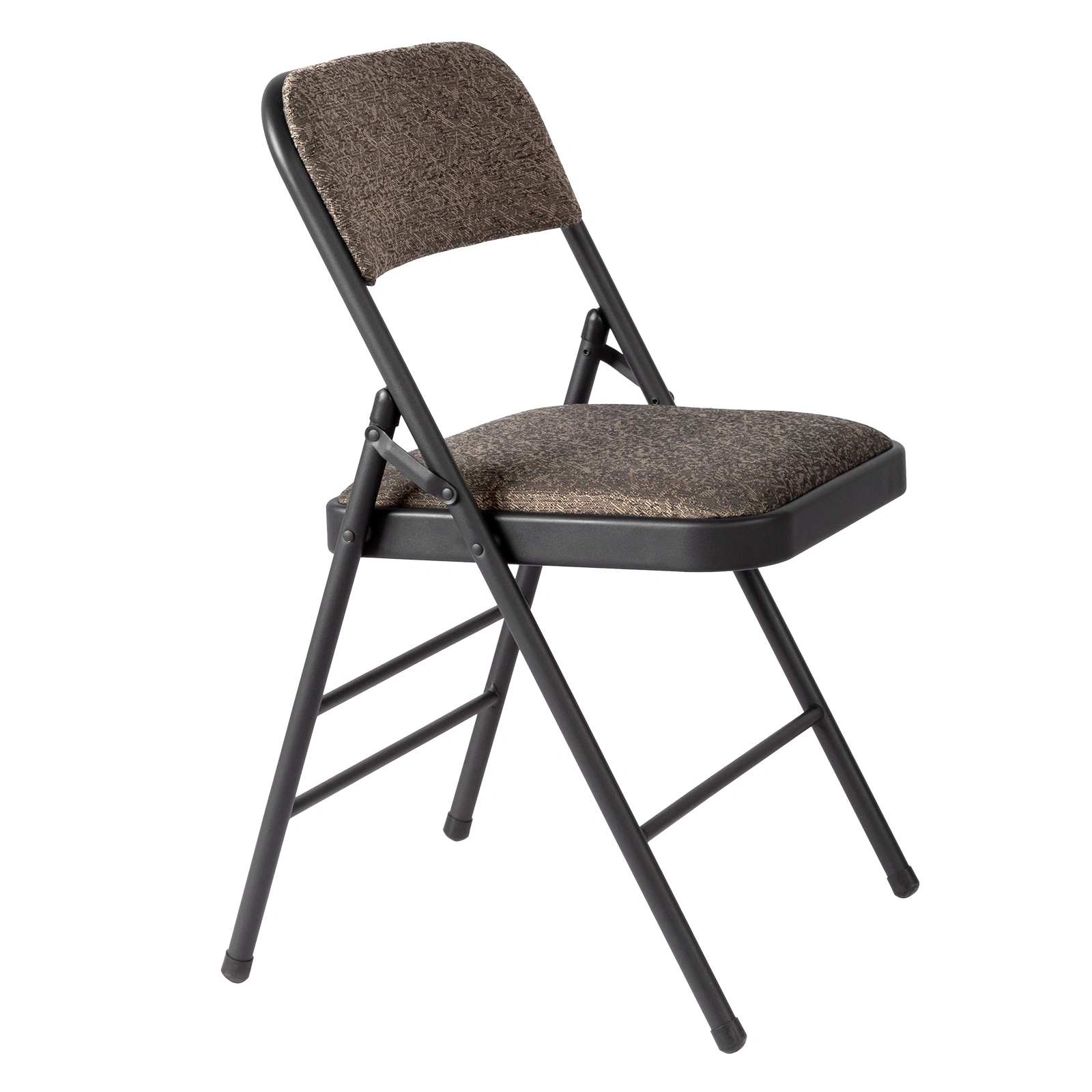 1 Pcs Folding Chair Black Patterned Fabric Upholstered Event Chair 18.1x18.9x29.9 Inch Padded Matte Steel Frame view 2