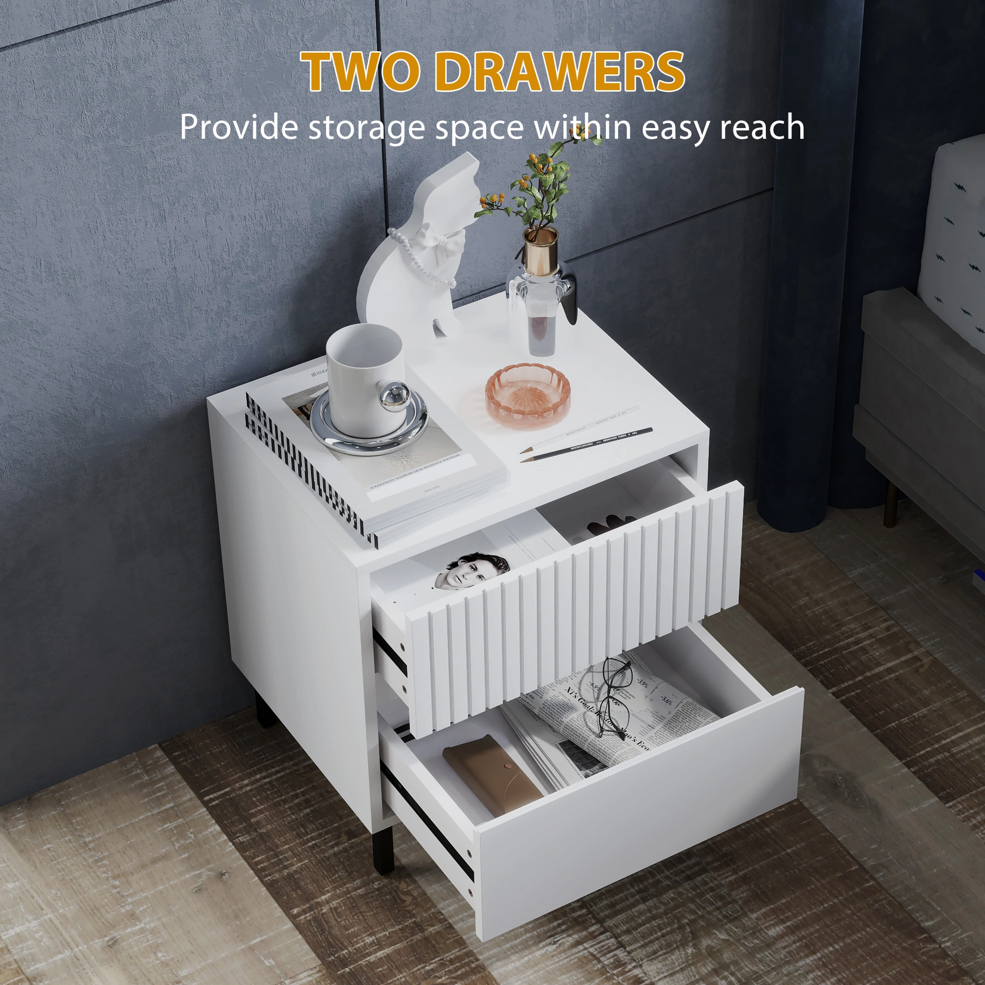 Modern Bedside Tables with Storage, Nightstand Side Table for Bedroom Living Room view 5