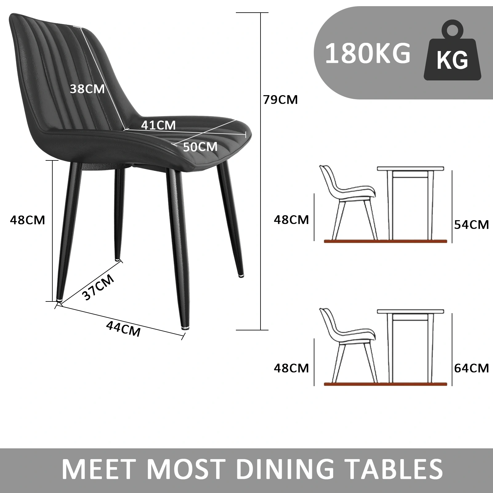 Scandinavian Dining Chairs, Modern High Back Faux Leather Chair with Cut-Out Backrest, Accent Kitchen Living Room Seat view 2