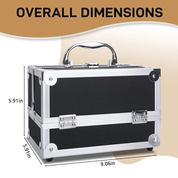 Portable Diamond Texture Aluminum Makeup Storage Bag with Mirror & Key Black view 3