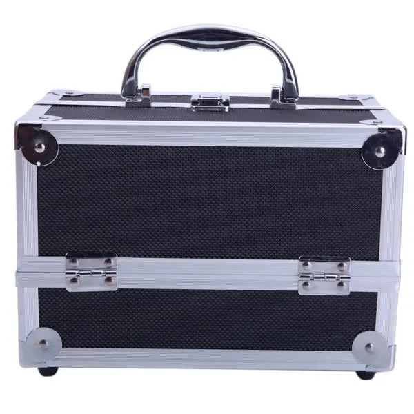 Portable Diamond Texture Aluminum Makeup Storage Bag with Mirror & Key Black view 5