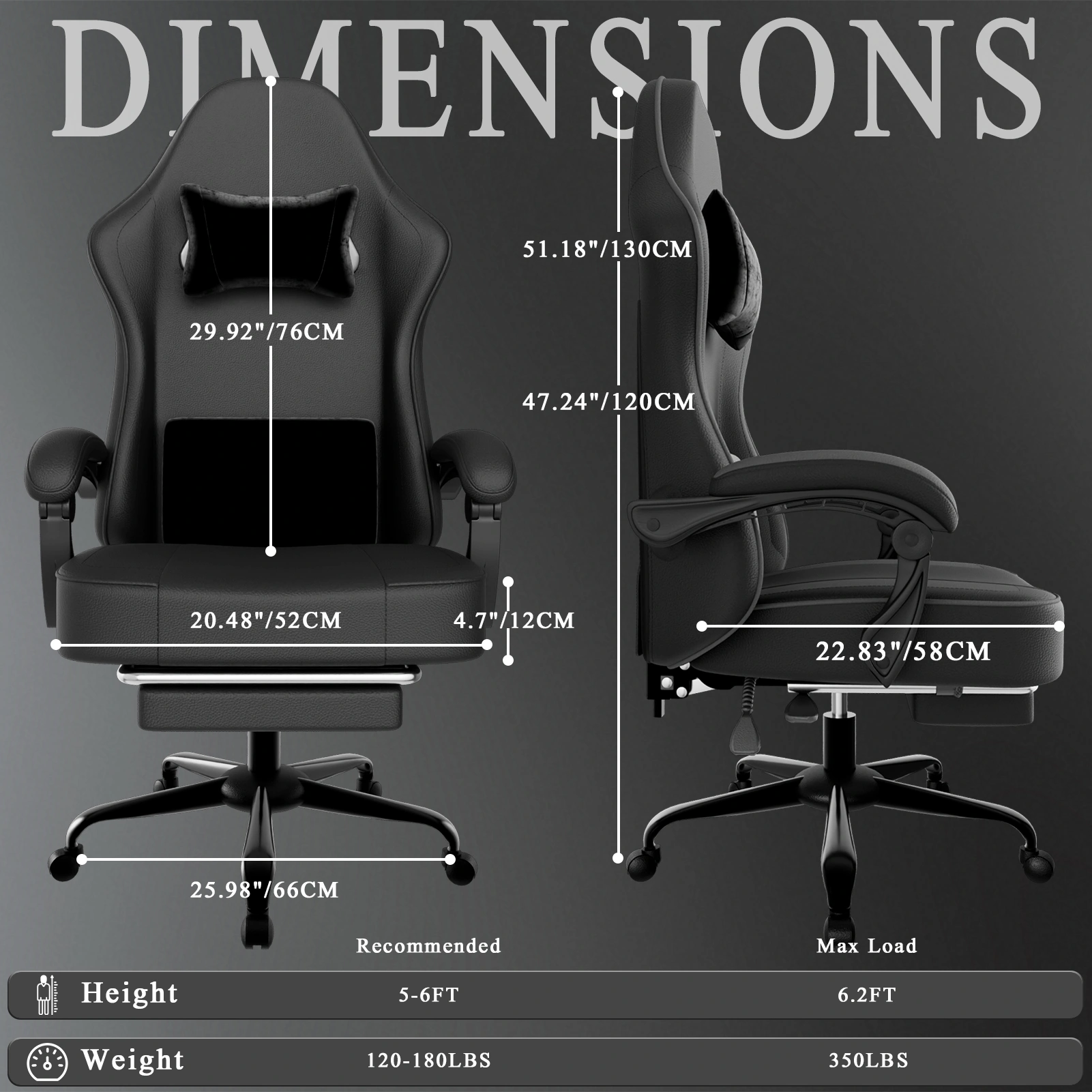 Gaming Chair with Pocket Spring Cushion & Footrest, Ergonomic PU Leather Office Chair, Adjustable Headrest & Lumbar Support for Adults view 5