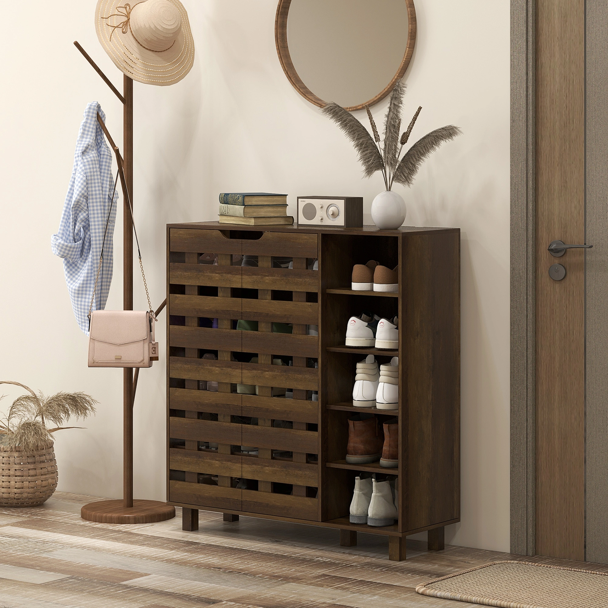 Modern Shoe Storage Cabinet with Doors - Compact Entryway Organizer for Hallway, Living Room, Bedroom