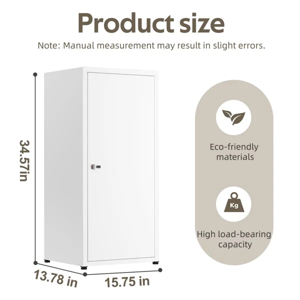 34.6"H Metal Locker Storage Cabinet with Lock, Small Lockable Employees Locker with Adjustable Shelf & Feet, Steel Single Door Lockable Cabinet for Home, School, Office, Gym (White) view 2