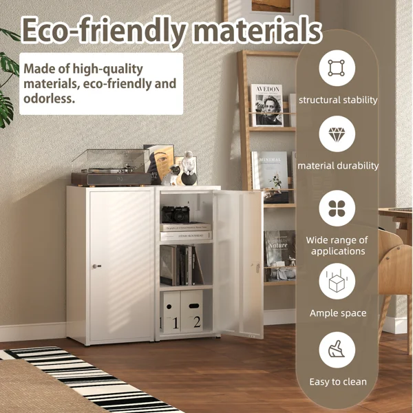 34.6"H Metal Locker Storage Cabinet with Lock, Small Lockable Employees Locker with Adjustable Shelf & Feet, Steel Single Door Lockable Cabinet for Home, School, Office, Gym (White) view 3