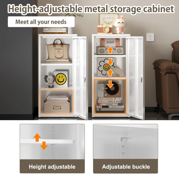 34.6"H Metal Locker Storage Cabinet with Lock, Small Lockable Employees Locker with Adjustable Shelf & Feet, Steel Single Door Lockable Cabinet for Home, School, Office, Gym (White) view 4