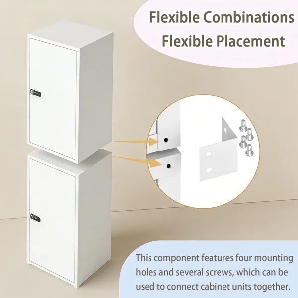 34.6"H Metal Locker Storage Cabinet with Lock, Small Lockable Employees Locker with Adjustable Shelf & Feet, Steel Single Door Lockable Cabinet for Home, School, Office, Gym (White) view 5