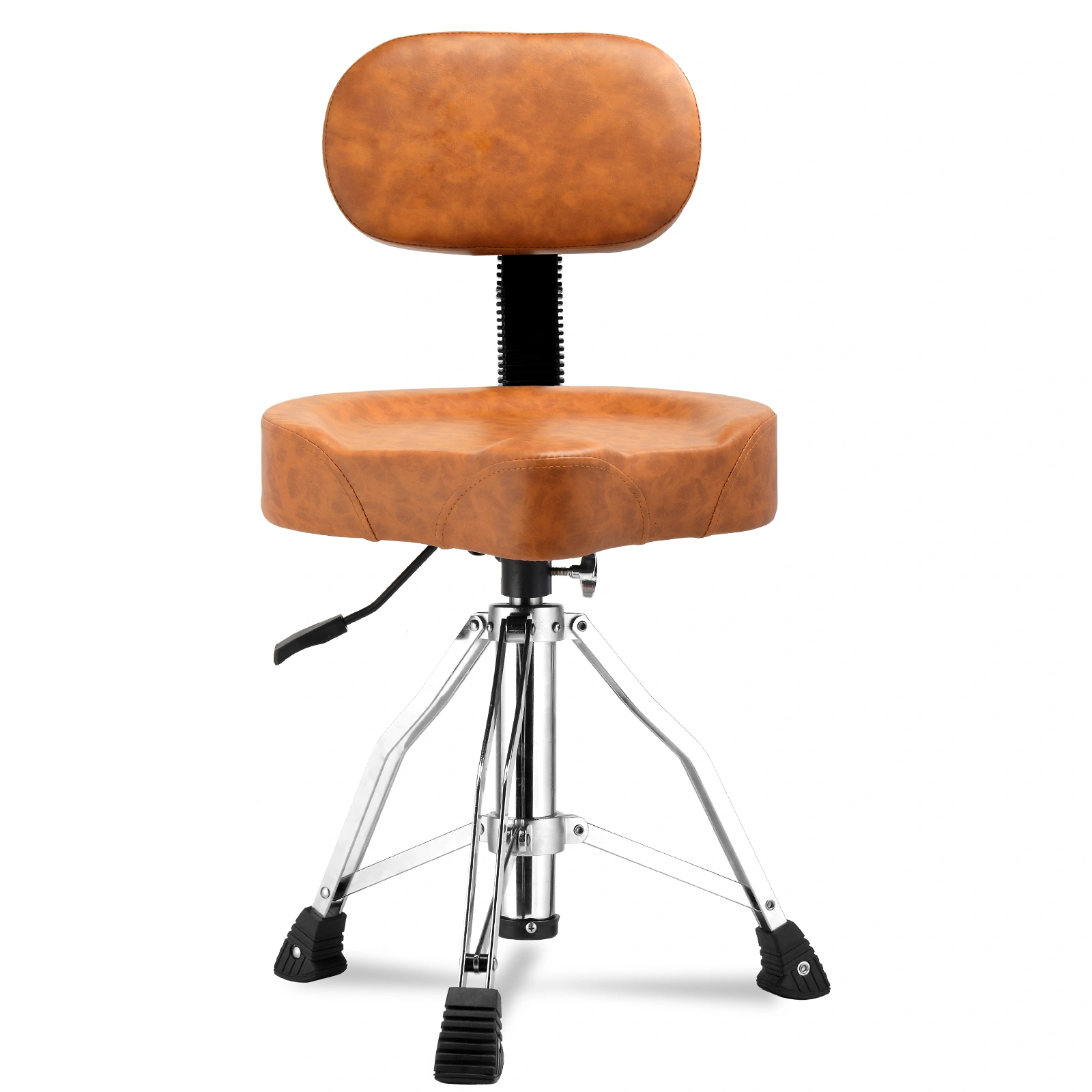 Heavy Duty Hydraulic Drum Throne with Backrest, Adjustable Height Saddle Seat Stool, Saddle Design for Drummers, Brown