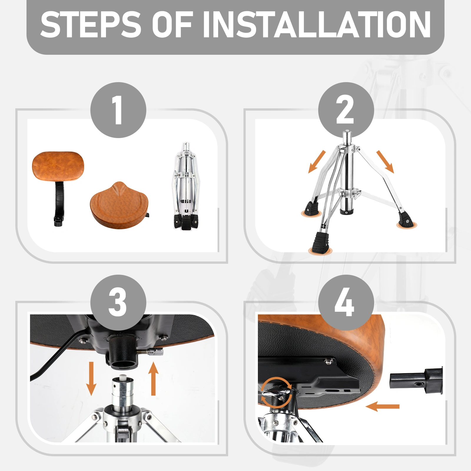 Heavy Duty Hydraulic Drum Throne with Backrest, Adjustable Height Saddle Seat Stool, Saddle Design for Drummers, Brown view 2